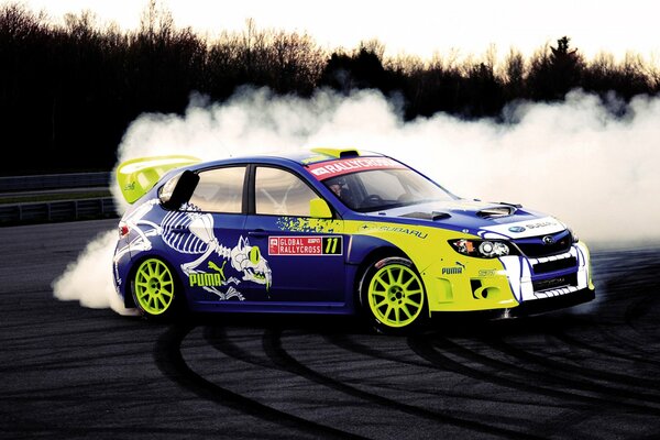 Subaru Impreza sports car on the turn