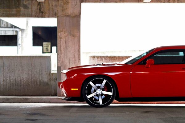 Red Dodge on ice rinks somewhere in the docks