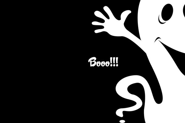 Funny ghost says Booo!!! on a black background 