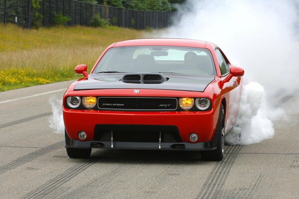 Car dodge challenger srt8 red