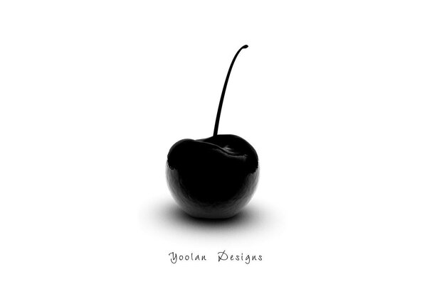 Minimalismo cereza negra sobre fondo blanco