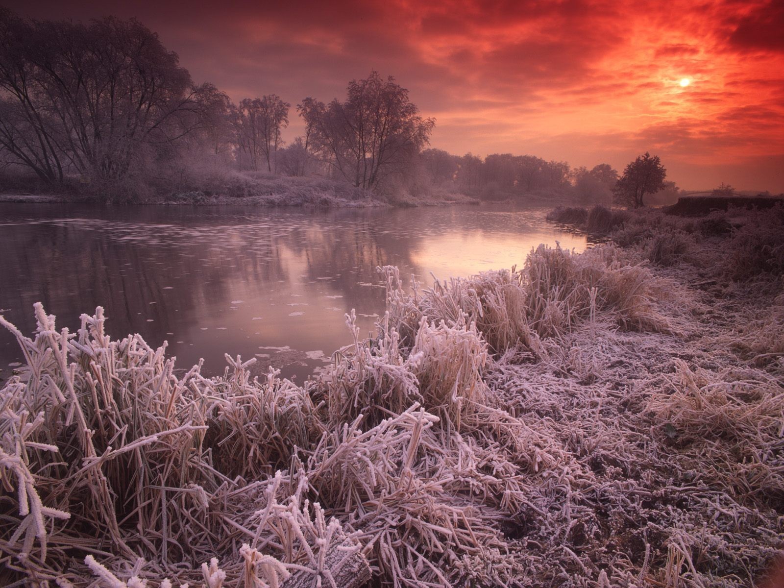 reino unido río puesta de sol escarcha sol otoño