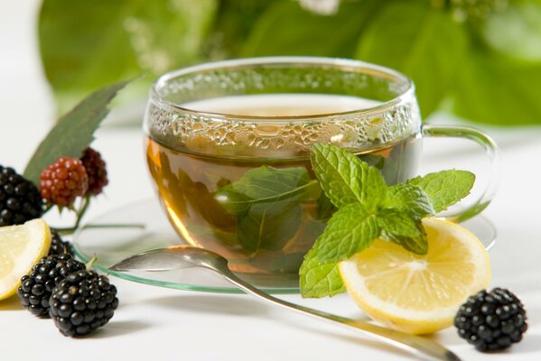 Delicious tea with mint and lemon