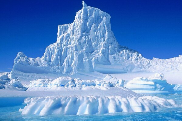 Antarctic ice coast, with an ice mountain
