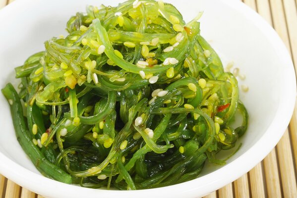 Seaweed chuka salad on the table