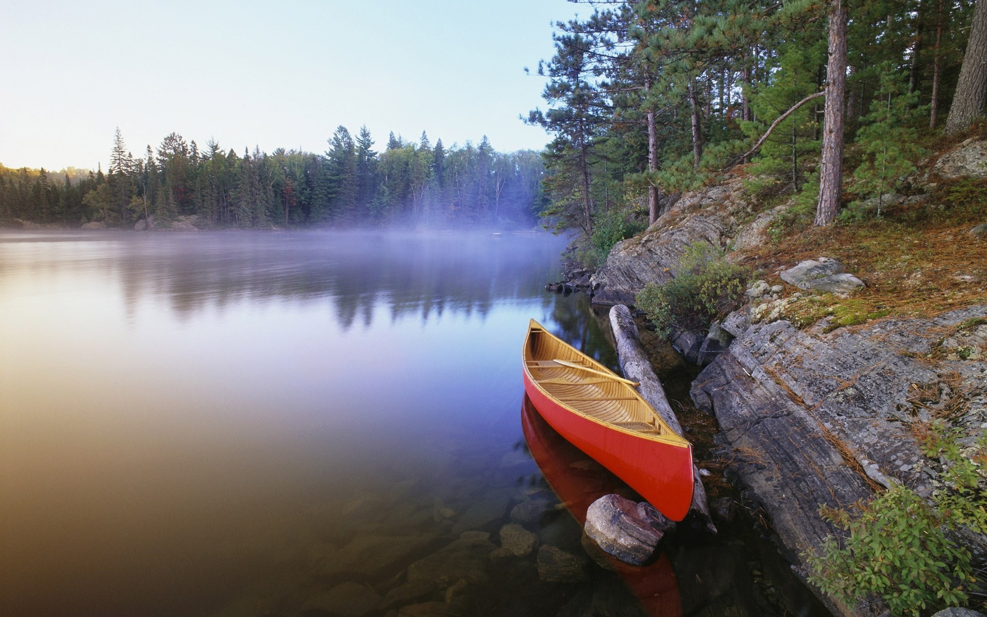 canoeing lake forest boat