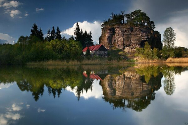 There is a beautiful reflection in the lake