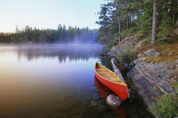 A lonely boat near the forest