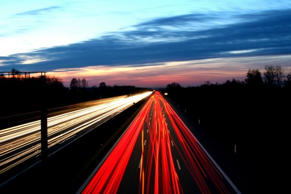 The road in the evening at a long exposure