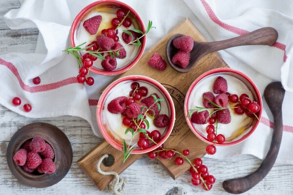 Disposizione dei frutti di bosco e dessert allo yogurt