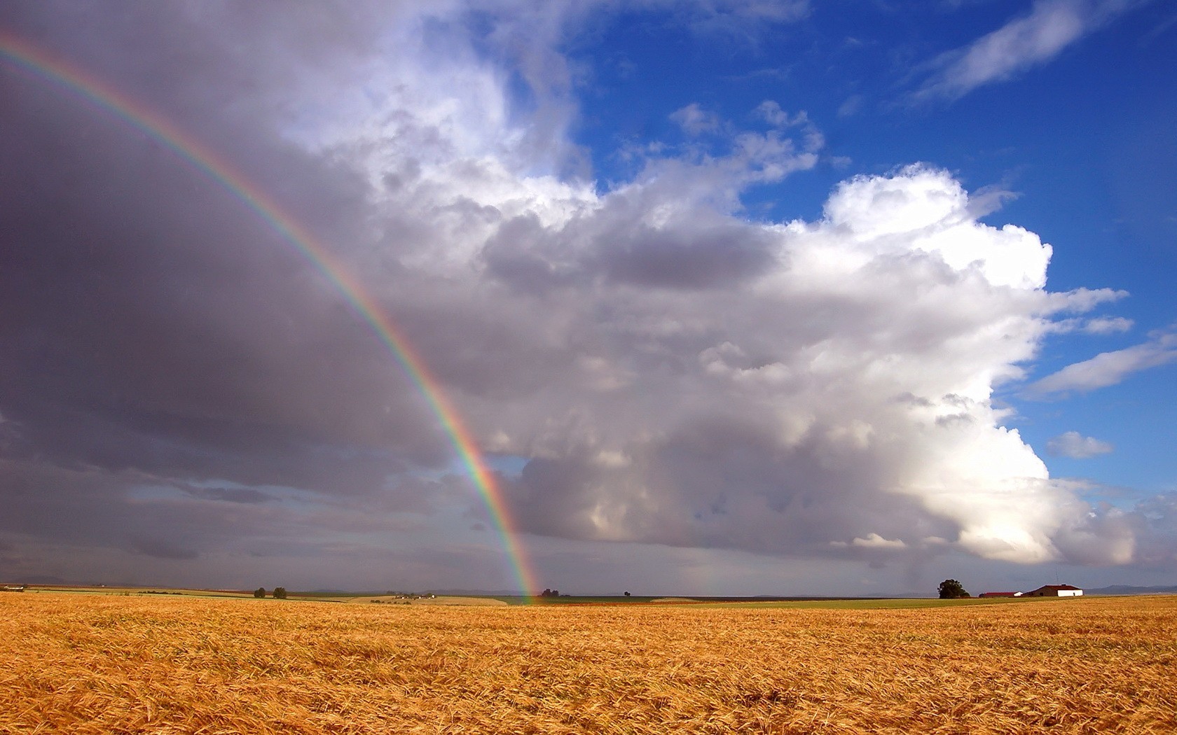 campo arco iris nubes