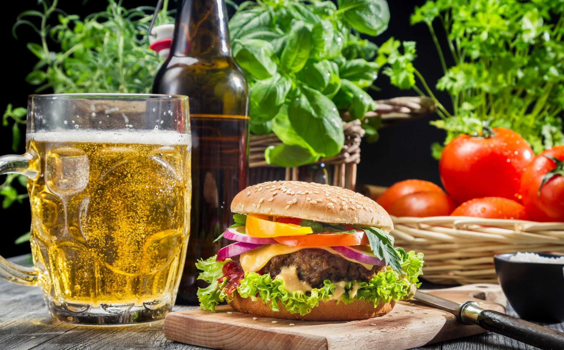 verre escalope légumes verts bière