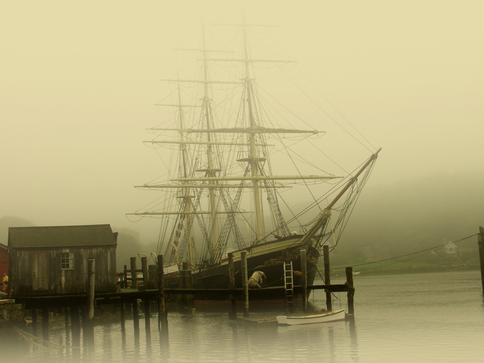 ailboats pier fog