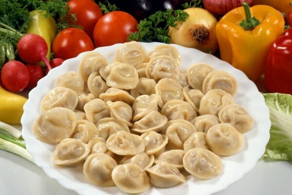 Dumplings and vegetables - still life