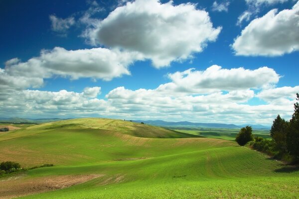 Beautiful landscape with hills and clouds