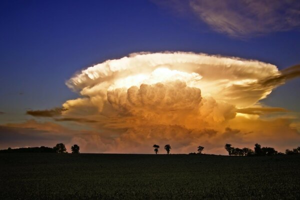 A glowing cloud in the sky. An unusual phenomenon of nature