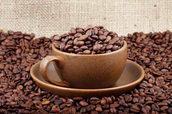 A full cup of coffee beans