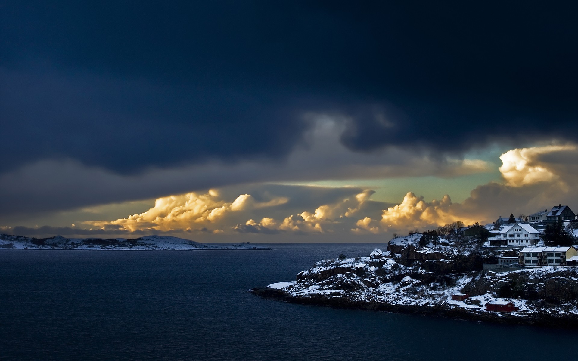 wolken bucht schnee winter zuhause