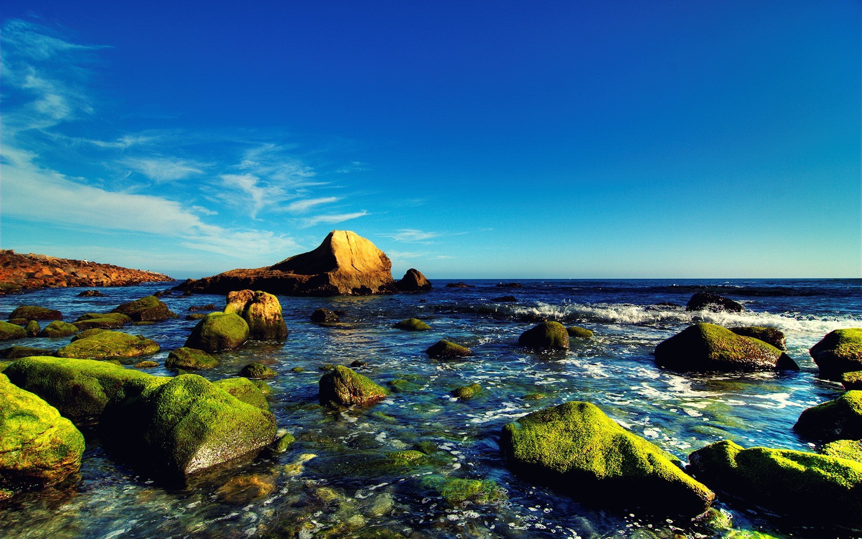 камни синий вода море небо