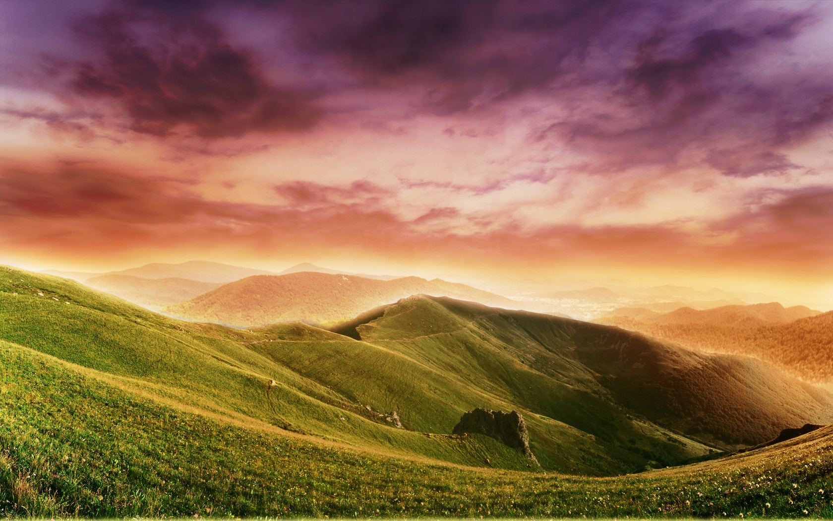 hills clouds flower