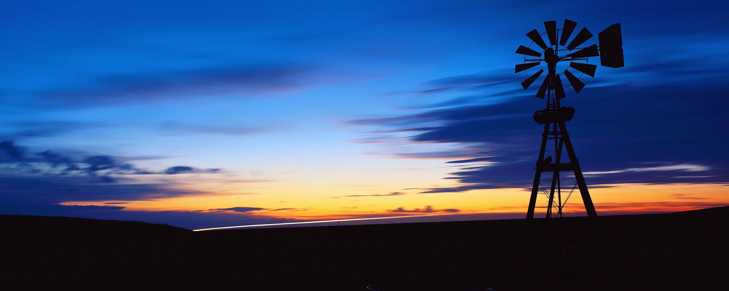 night a windmill sunset