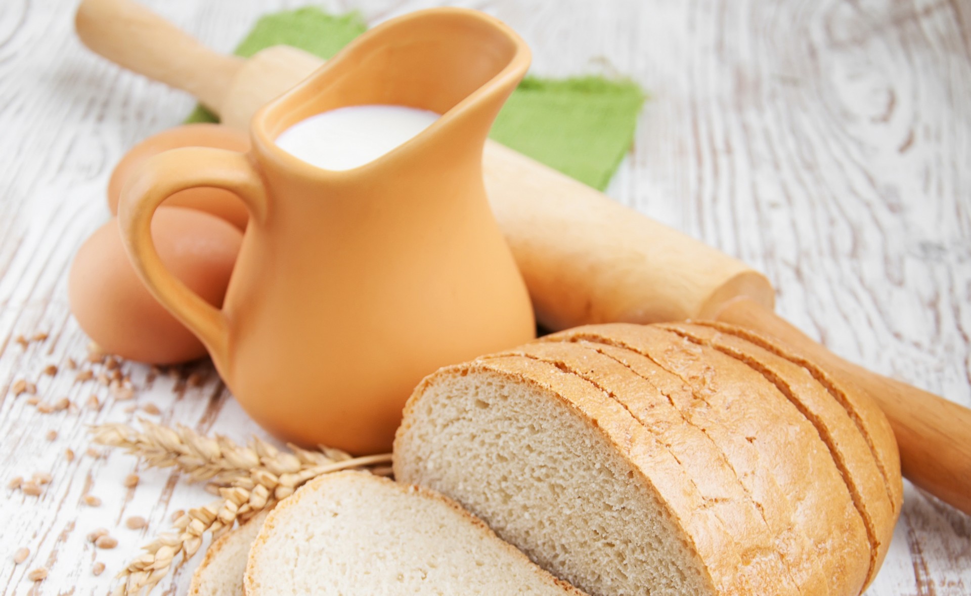 rolling pin bread milk eggs pitcher