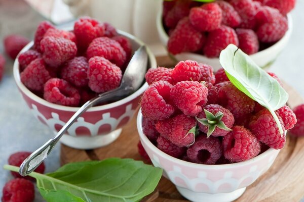 Frische Himbeeren zum Frühstück in einer Tasse