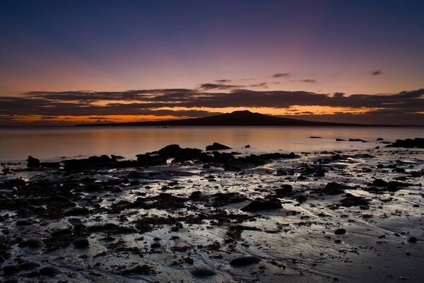 Rocky shore at sunset