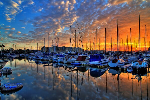 Beautiful photo with yachts at sunset