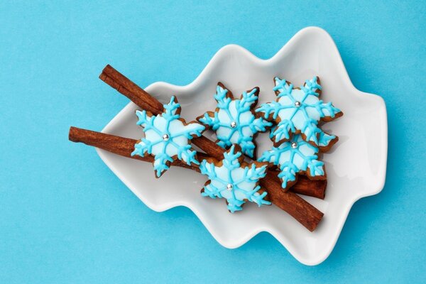 Biscuits en forme d étoiles sur une assiette à la cannelle