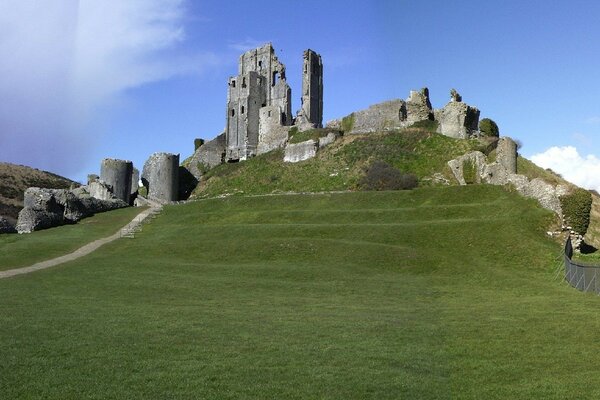 Ancient ruins on a hill under the sky