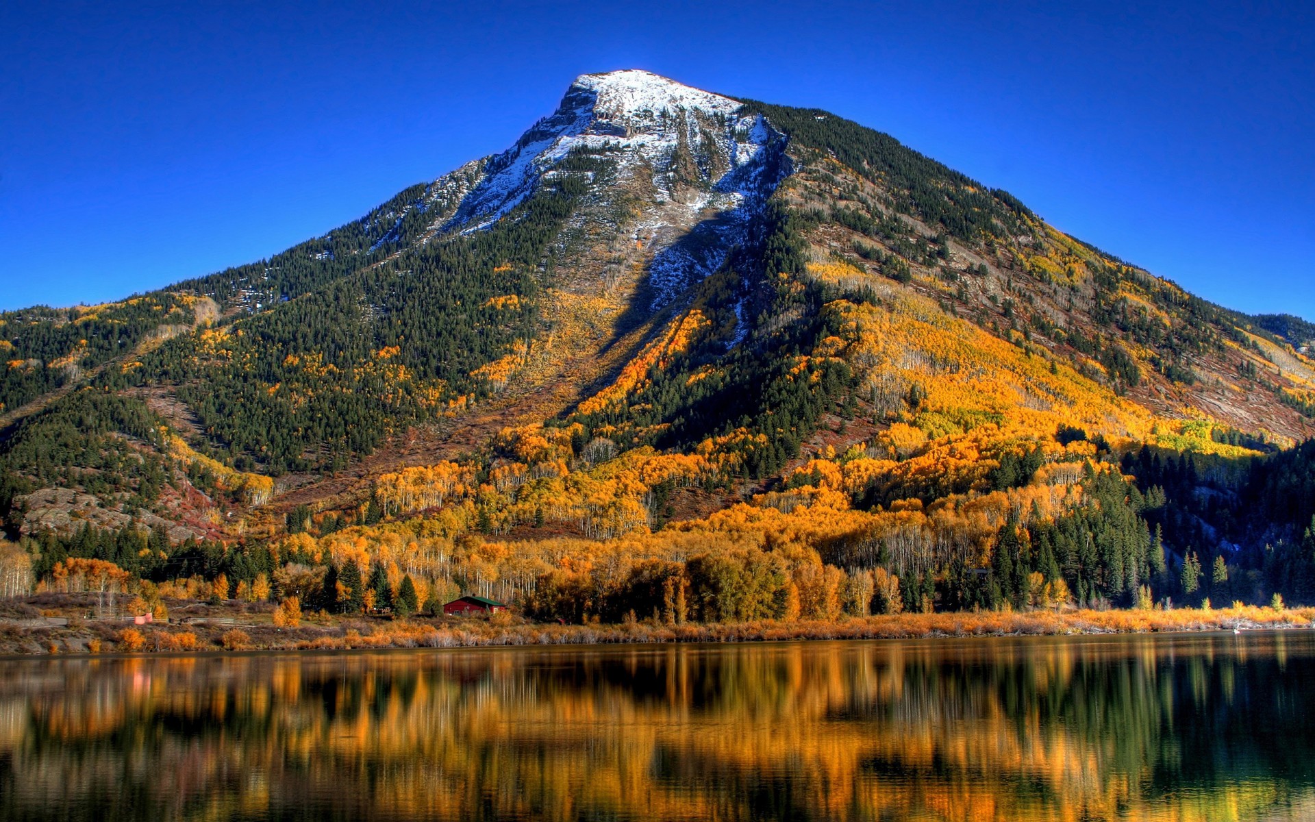 lake mountain tree autumn