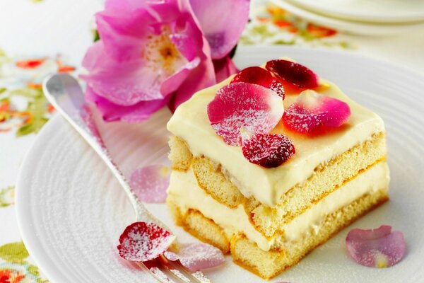 Petali che giacciono sul tavolo in un piatto da dessert