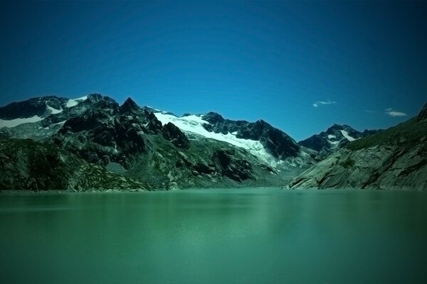 Green water of a mountain lake