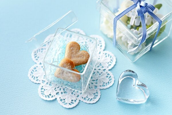 Cookies in a box in the shape of hearts for a gift