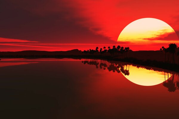 Reflection of a beautiful sunset in the water