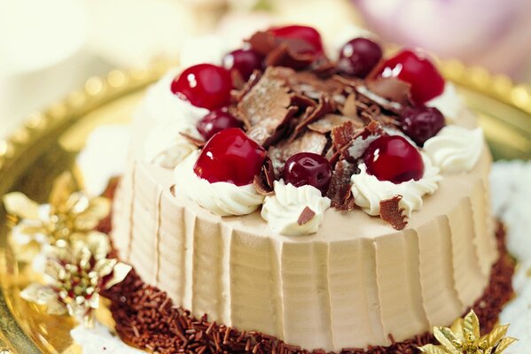 Cake with chocolate. Dessert for the tea ceremony