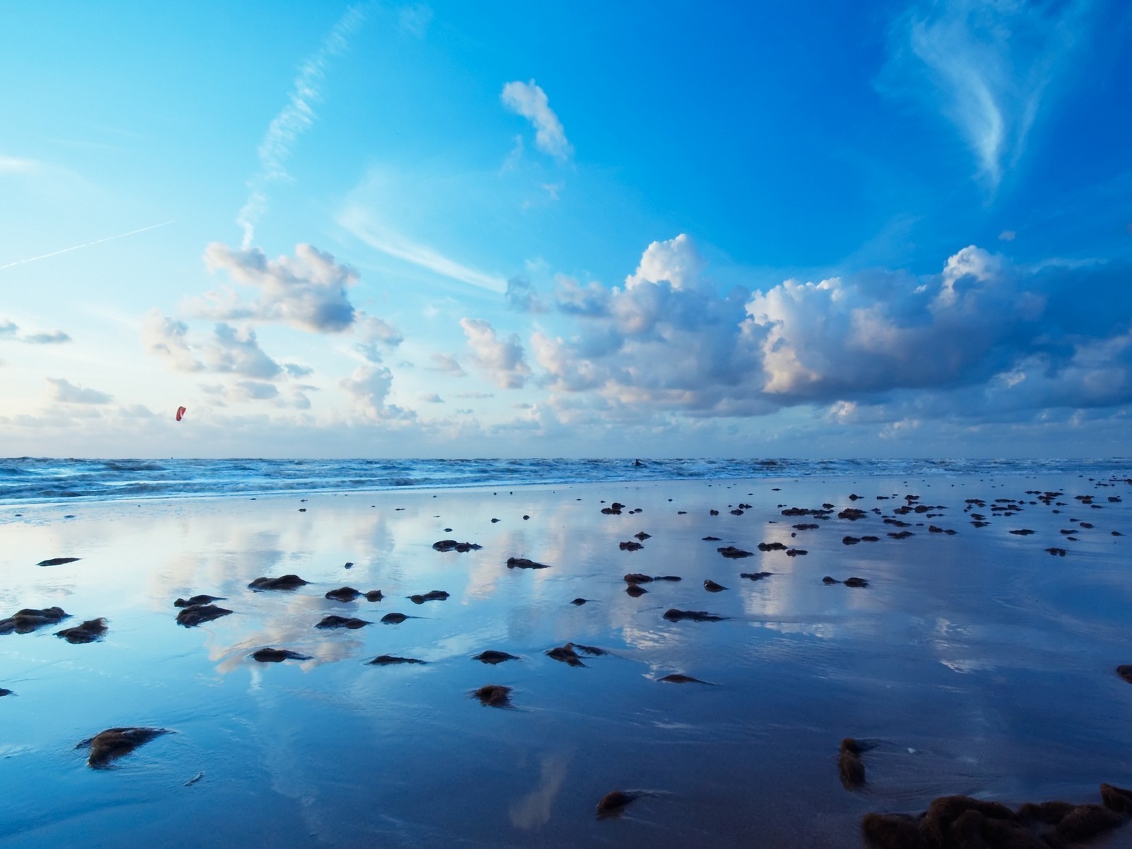 beach blue clouds sea