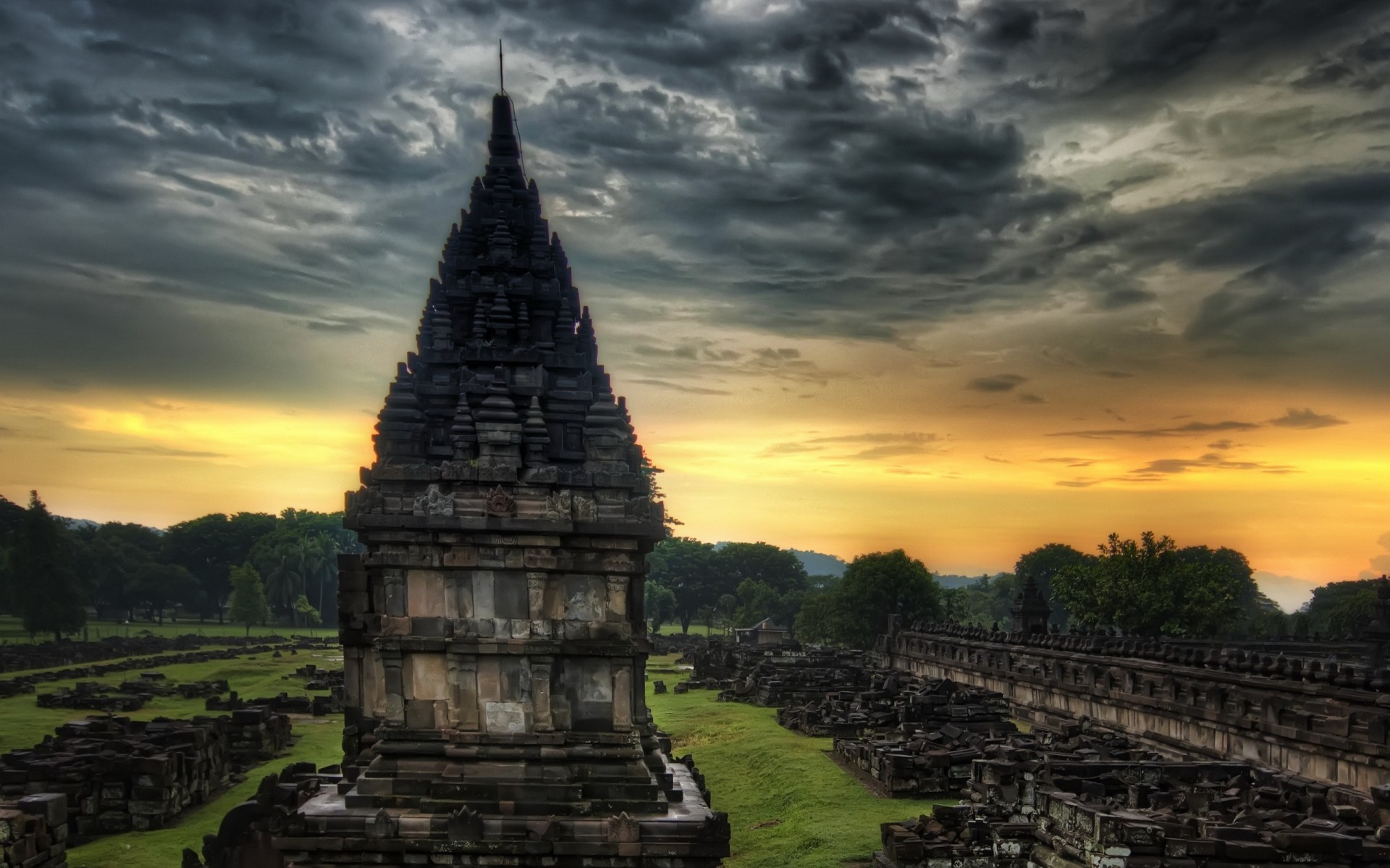 wolken indien tempel steine hdr