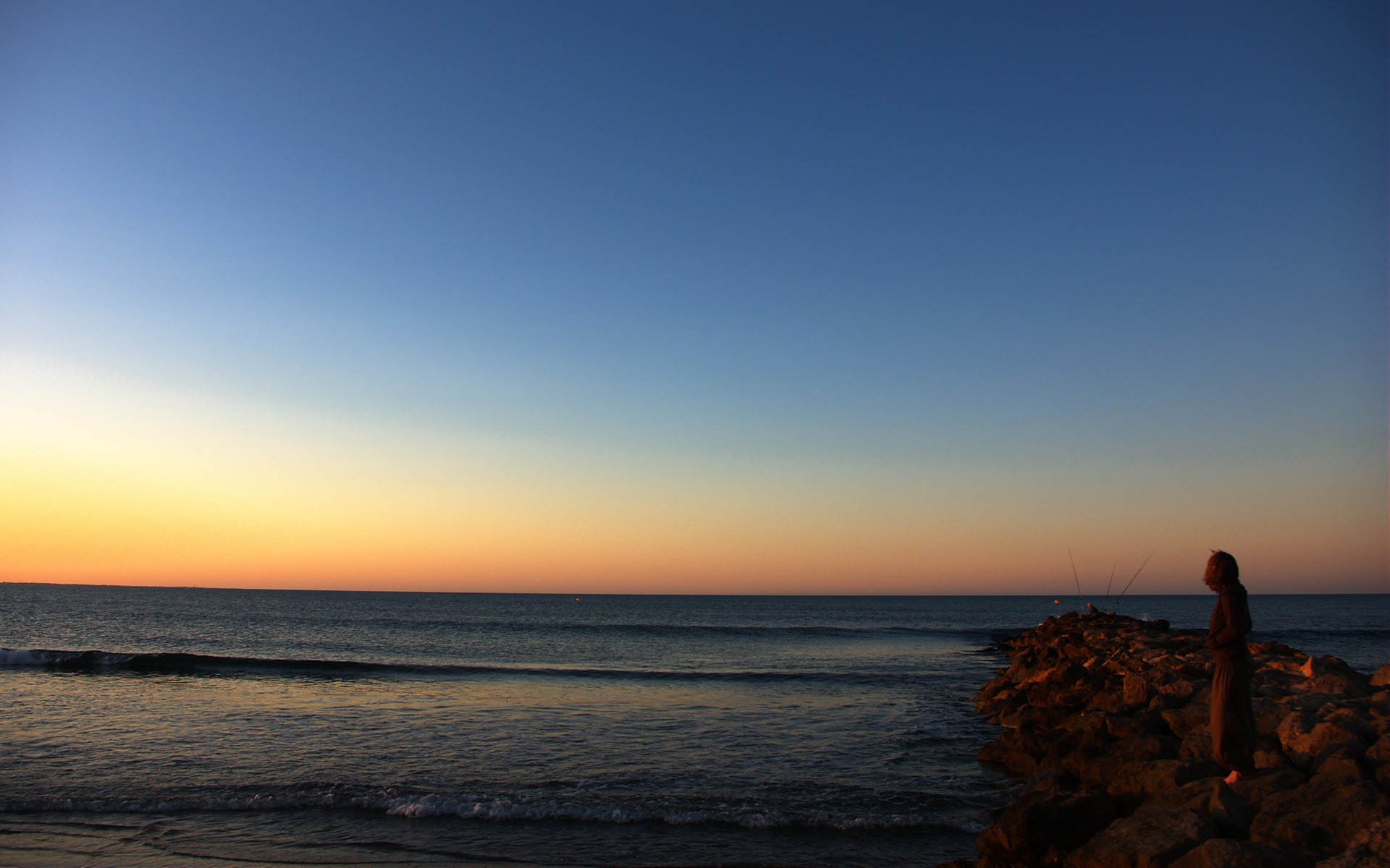 horizon coucher de soleil ciel mer pierres