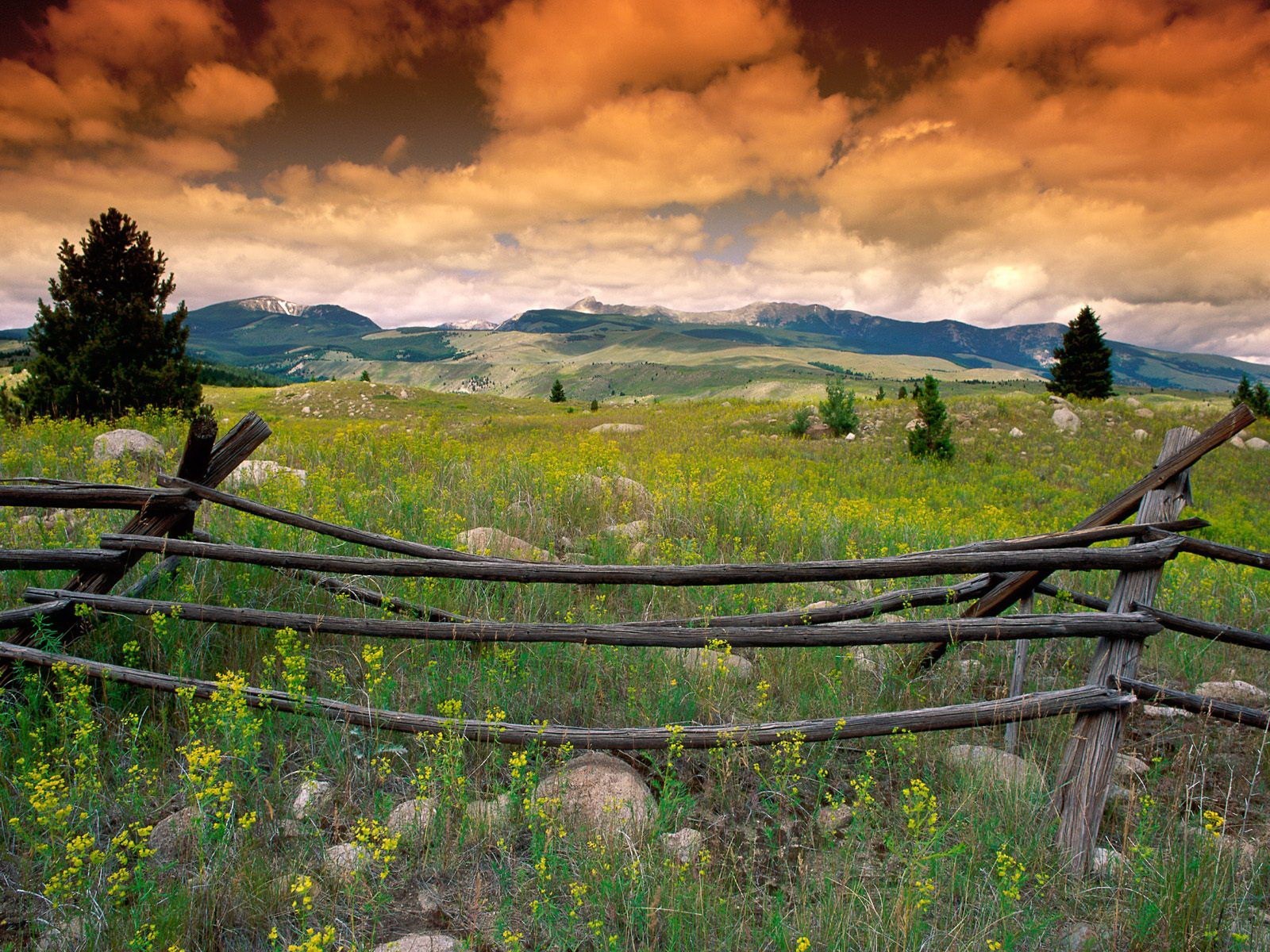 fence grass hills cloud