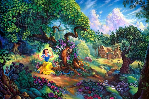 A picture from the cartoon snow white in the forest