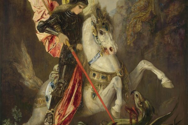 Saint Georges tue avec une lance de dragon