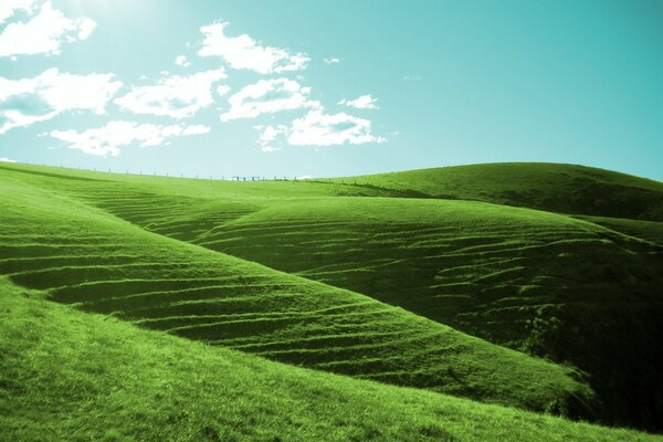 Collines verdoyantes et nuages, minimalisme