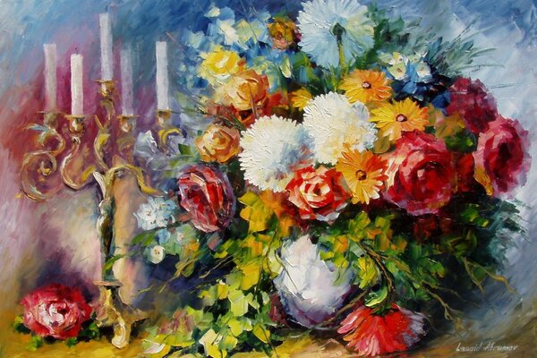 Oil painting-flowers in a vase