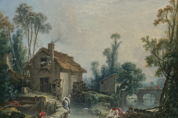 Galería Nacional del francés Boucher. Paisaje con molino dañino