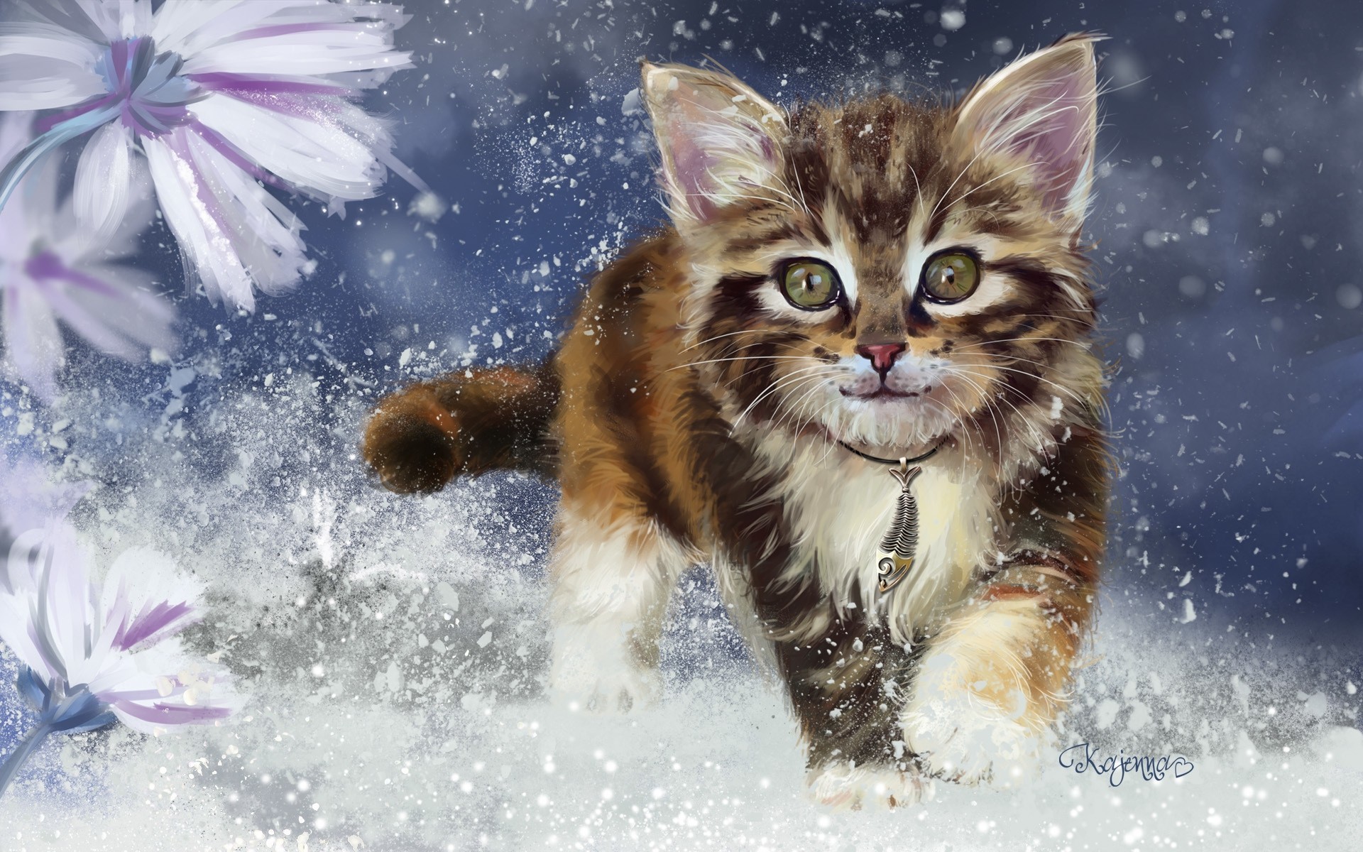 gatto arte pittura spighe vista neve