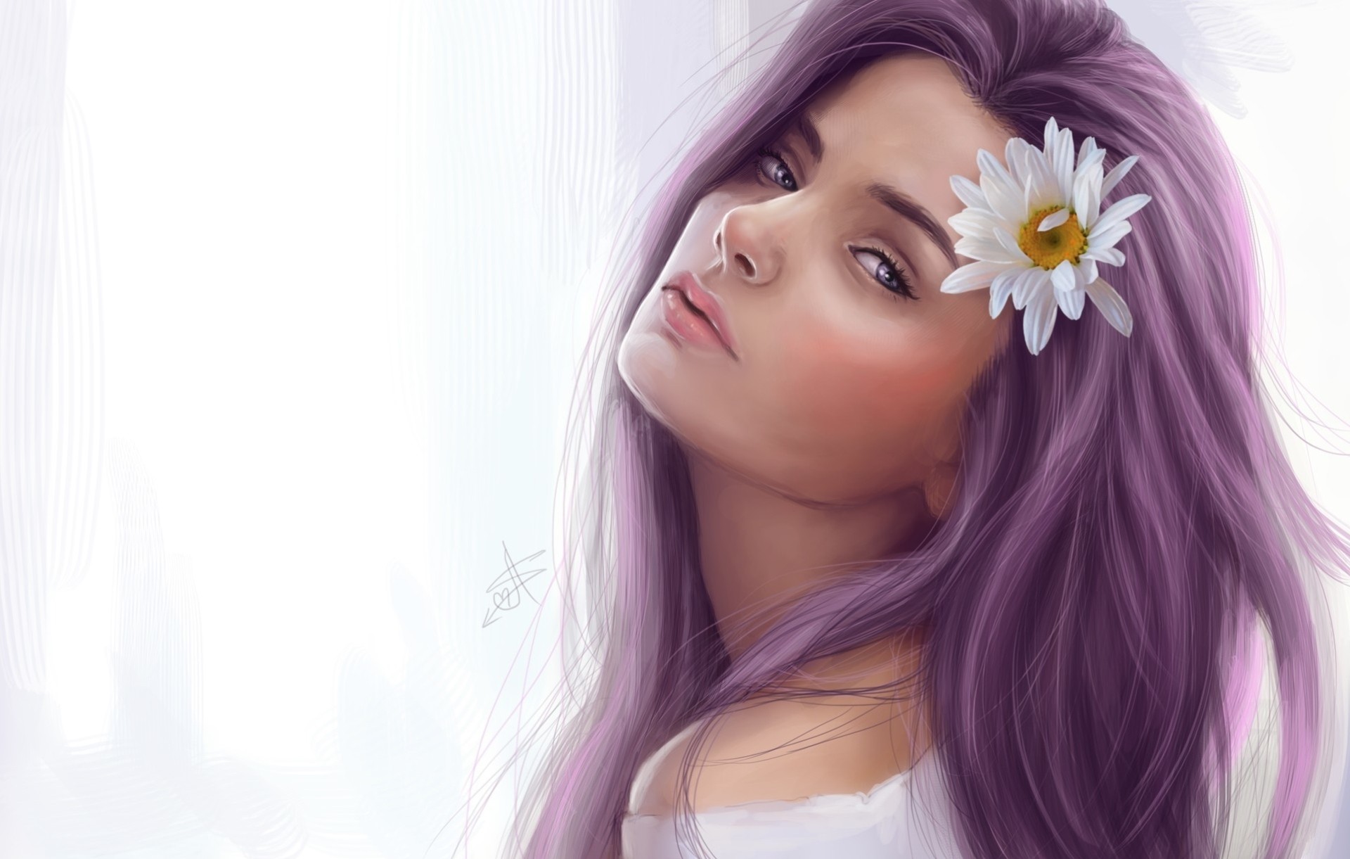 arte ragazza capelli margherita fiore vzgyad