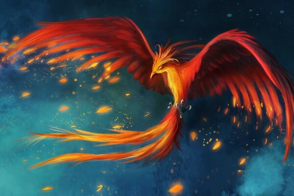 Phoenix bird and sparkling feathers
