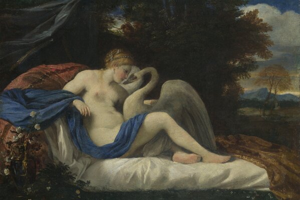 Ein Bild von Leda und einem Schwan. Pierre Francesco Mola